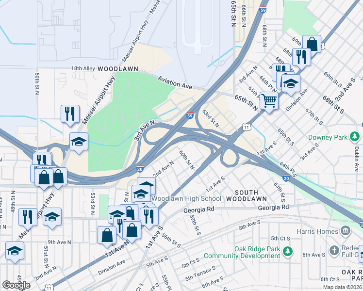 map of restaurants, bars, coffee shops, grocery stores, and more near 137 60th Street North in Birmingham