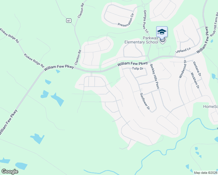 map of restaurants, bars, coffee shops, grocery stores, and more near 2565 William Few Parkway in Evans