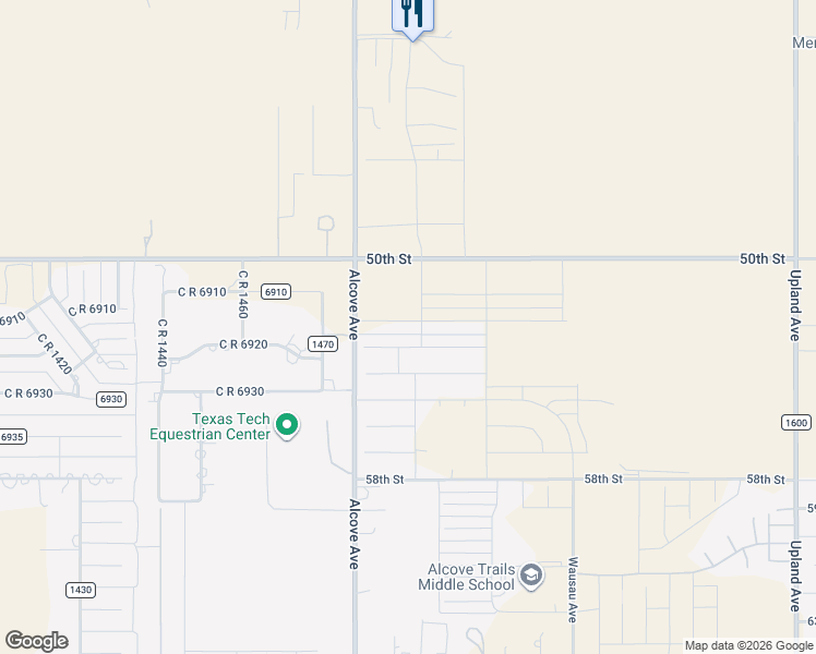 map of restaurants, bars, coffee shops, grocery stores, and more near 5803 County Road 1500 in Lubbock