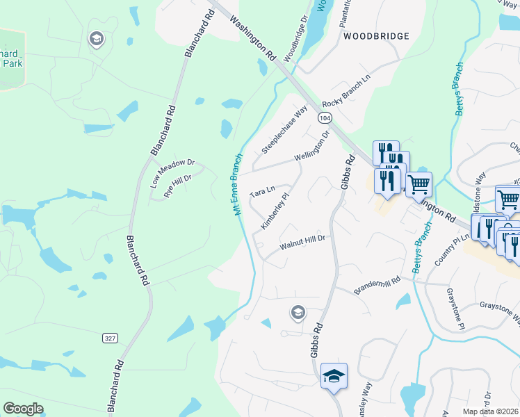 map of restaurants, bars, coffee shops, grocery stores, and more near 643 Tara Lane in Evans