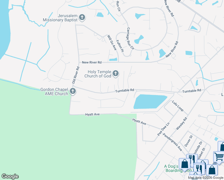 map of restaurants, bars, coffee shops, grocery stores, and more near 1410 Turntable Road in Murrells Inlet