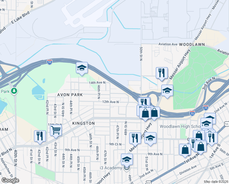 map of restaurants, bars, coffee shops, grocery stores, and more near 4710 13th Avenue North in Birmingham