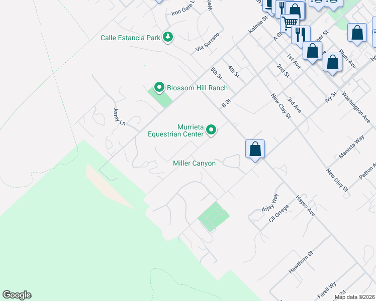 map of restaurants, bars, coffee shops, grocery stores, and more near 42755 Juniper Street in Murrieta