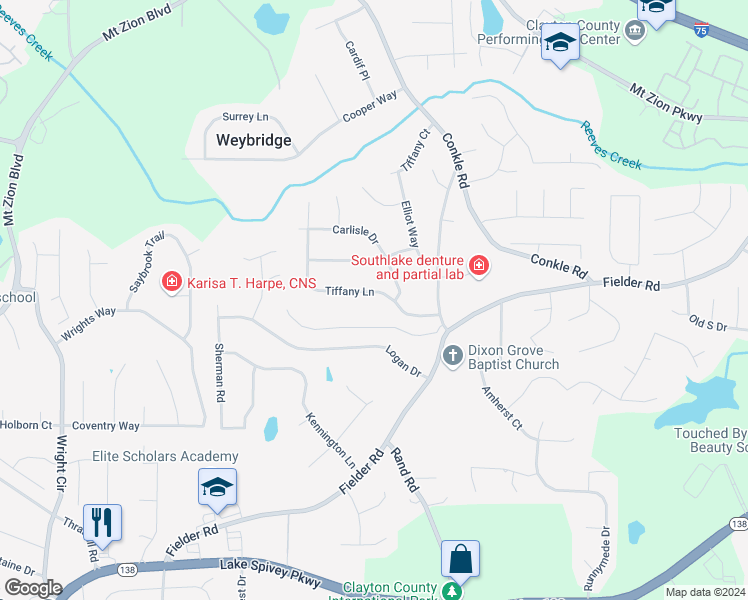 map of restaurants, bars, coffee shops, grocery stores, and more near 2022 Tiffany Lane in Jonesboro
