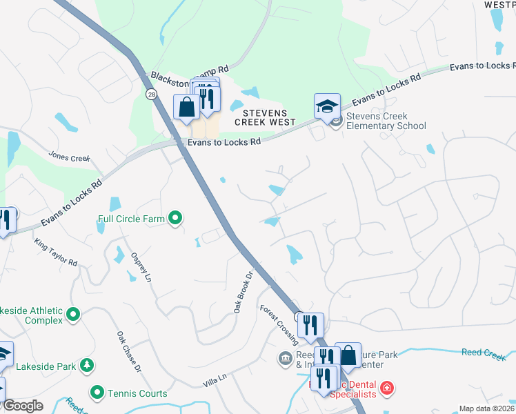 map of restaurants, bars, coffee shops, grocery stores, and more near 3821 Honors Way in Martinez