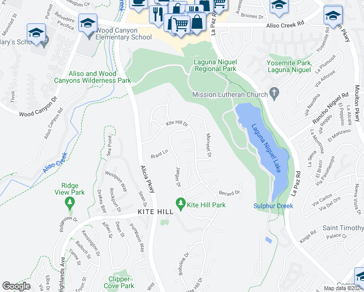 map of restaurants, bars, coffee shops, grocery stores, and more near 23922 Catbird Court in Laguna Niguel