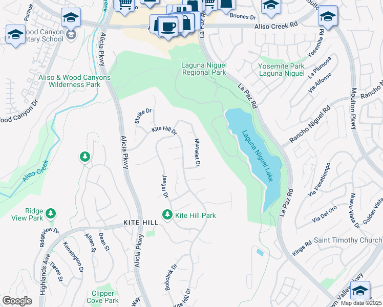 map of restaurants, bars, coffee shops, grocery stores, and more near 24036 Rail Circle in Laguna Niguel