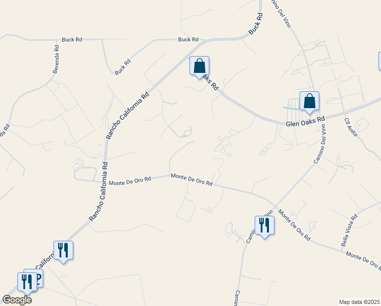 map of restaurants, bars, coffee shops, grocery stores, and more near 39520 Colleen Way in Temecula