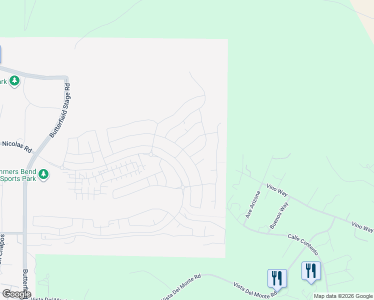 map of restaurants, bars, coffee shops, grocery stores, and more near 32425 North Loop Drive in Temecula