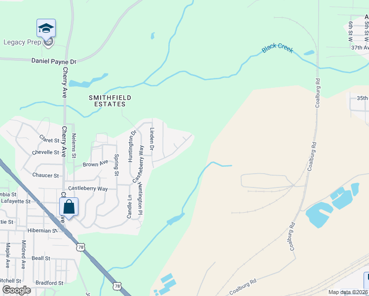 map of restaurants, bars, coffee shops, grocery stores, and more near 1949 Huntington Lane in Birmingham