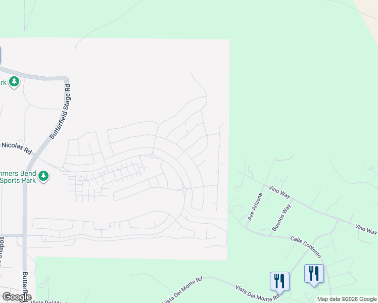 map of restaurants, bars, coffee shops, grocery stores, and more near 32425 North Loop Drive in Temecula