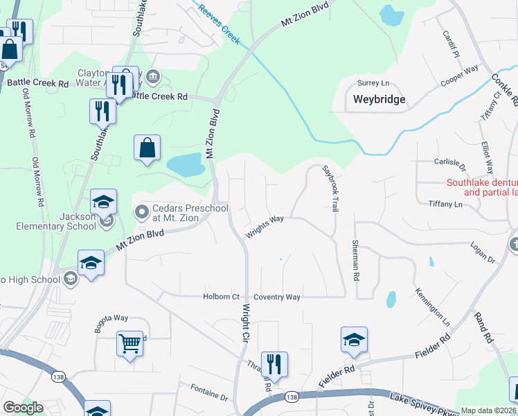 map of restaurants, bars, coffee shops, grocery stores, and more near 7670 Livingston Drive in Jonesboro