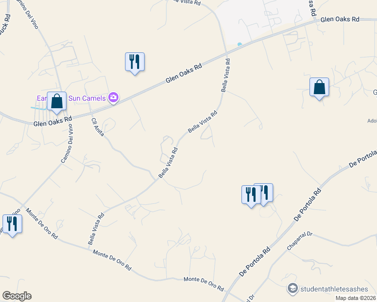 map of restaurants, bars, coffee shops, grocery stores, and more near 39720 Bella Vista Road in Temecula