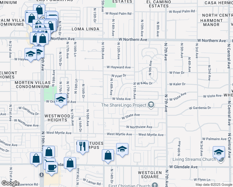 map of restaurants, bars, coffee shops, grocery stores, and more near 7530 North 13th Avenue in Phoenix