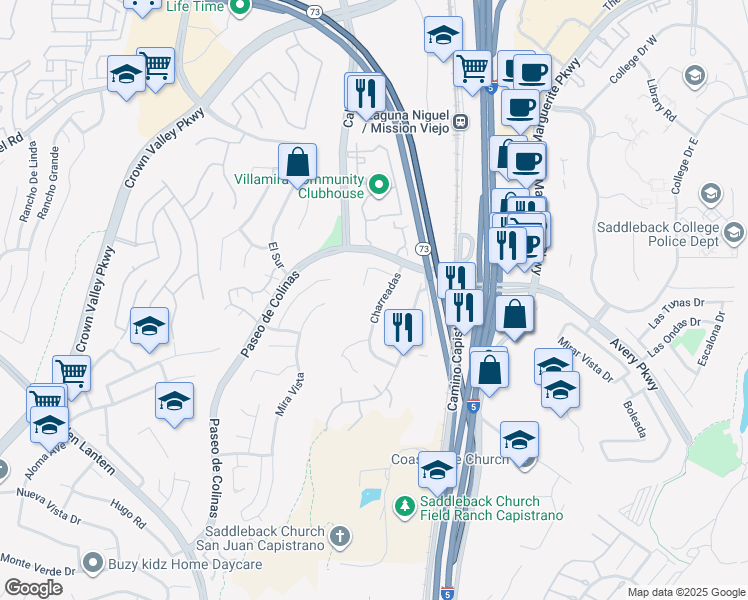 map of restaurants, bars, coffee shops, grocery stores, and more near 25912 Pasofino in Laguna Niguel
