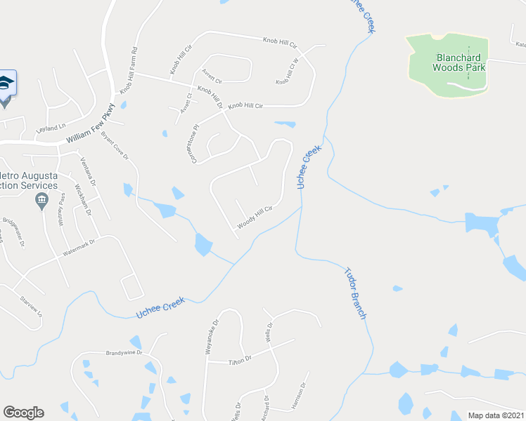 map of restaurants, bars, coffee shops, grocery stores, and more near 965 Woody Hill Circle in Evans