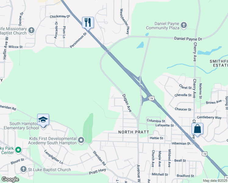 map of restaurants, bars, coffee shops, grocery stores, and more near 1000 Dugan Avenue in Birmingham