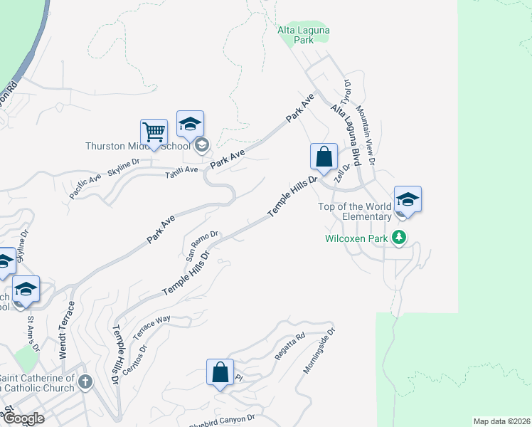 map of restaurants, bars, coffee shops, grocery stores, and more near 2390 Temple Hills Drive in Laguna Beach