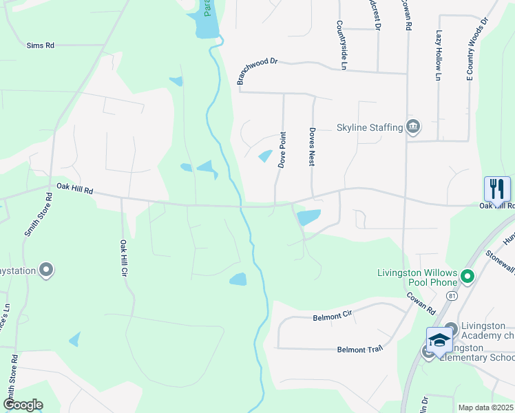 map of restaurants, bars, coffee shops, grocery stores, and more near 726 Oak Hill Road in Covington
