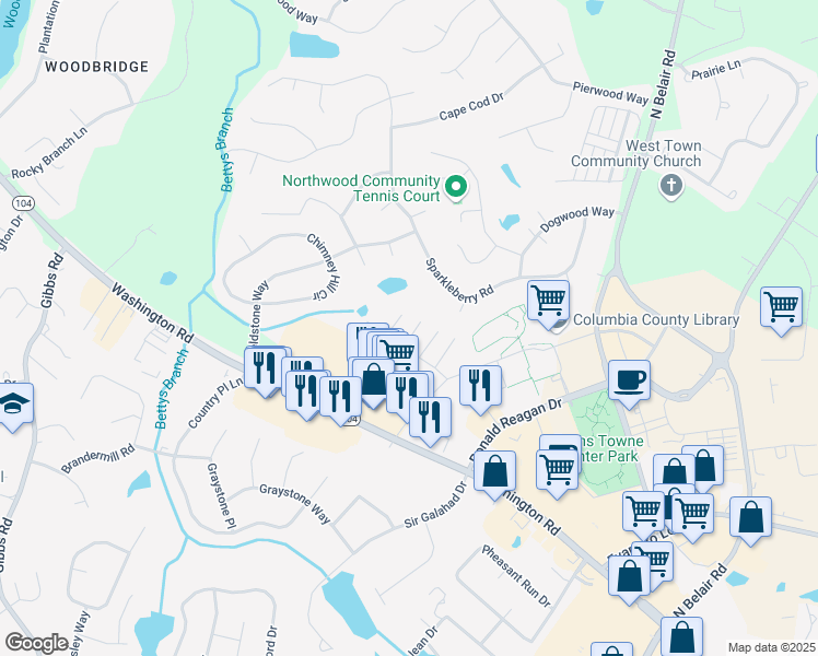 map of restaurants, bars, coffee shops, grocery stores, and more near 814 Fripp Court in Evans