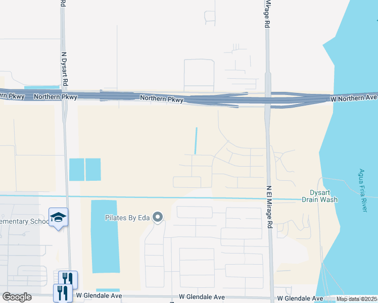 map of restaurants, bars, coffee shops, grocery stores, and more near 12507-12627 West Northern Avenue in El Mirage