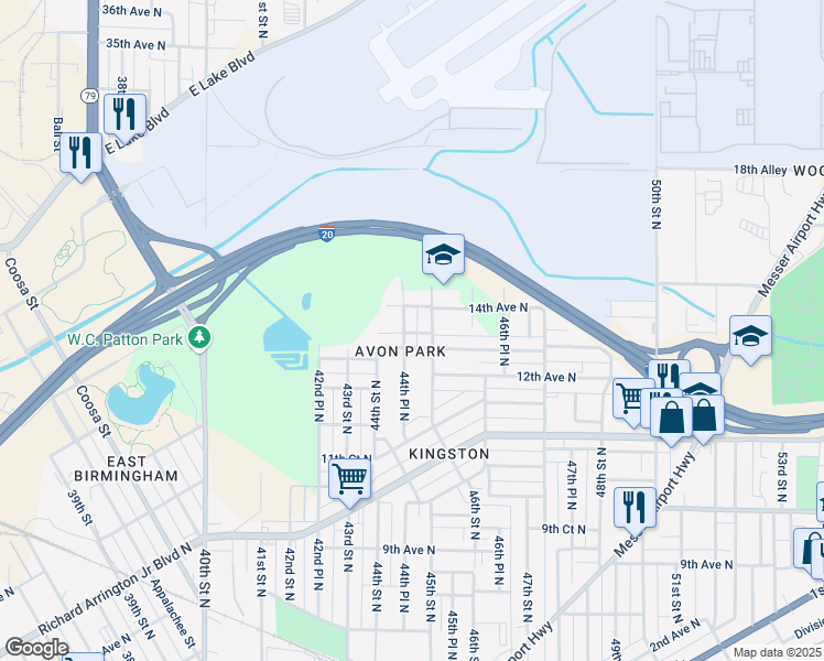 map of restaurants, bars, coffee shops, grocery stores, and more near 1328 45th Street North in Birmingham