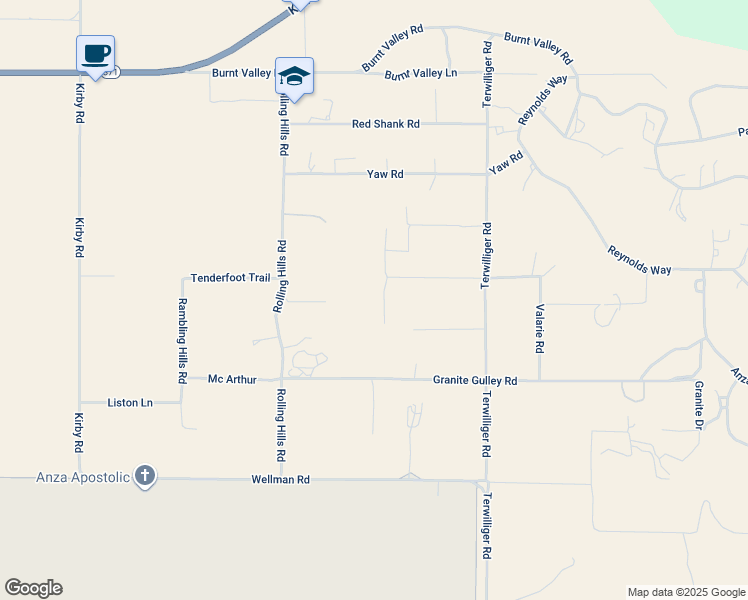 map of restaurants, bars, coffee shops, grocery stores, and more near 58725 Meyers Lane in Anza