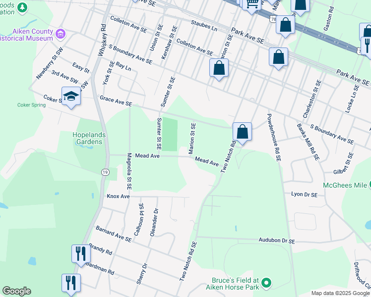 map of restaurants, bars, coffee shops, grocery stores, and more near 517 Marion Street Southeast in Aiken