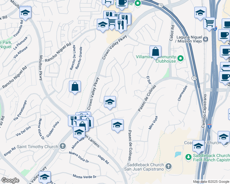 map of restaurants, bars, coffee shops, grocery stores, and more near 28621 Breckenridge Drive in Laguna Niguel
