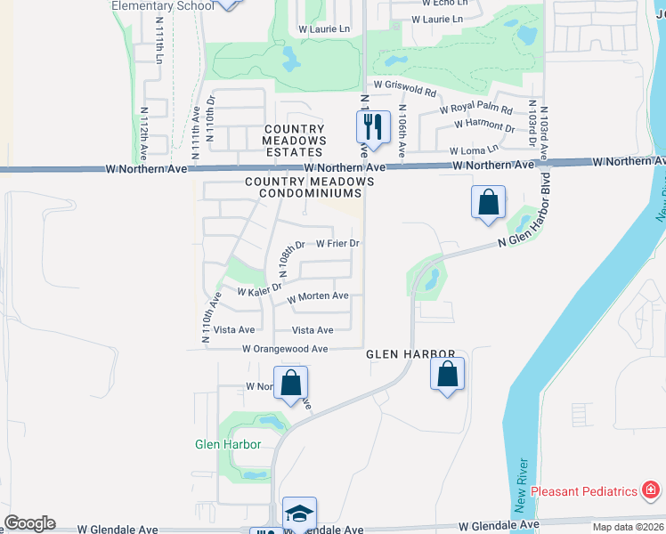 map of restaurants, bars, coffee shops, grocery stores, and more near 10744 West Belmont Avenue in Glendale
