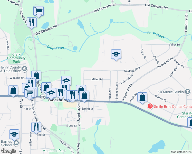 map of restaurants, bars, coffee shops, grocery stores, and more near 110 Oakland Boulevard in Stockbridge