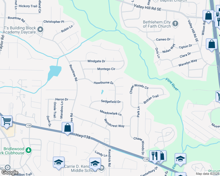 map of restaurants, bars, coffee shops, grocery stores, and more near 128 Hamlet Court in Riverdale