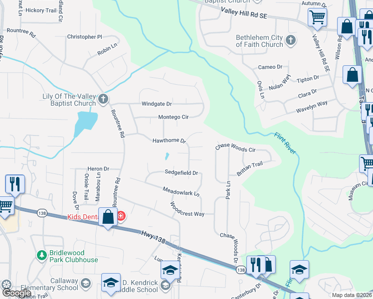 map of restaurants, bars, coffee shops, grocery stores, and more near 137 Hawthorne Drive in Riverdale