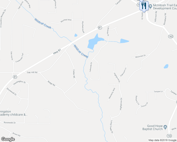 map of restaurants, bars, coffee shops, grocery stores, and more near 210 Lakeside Drive in Covington