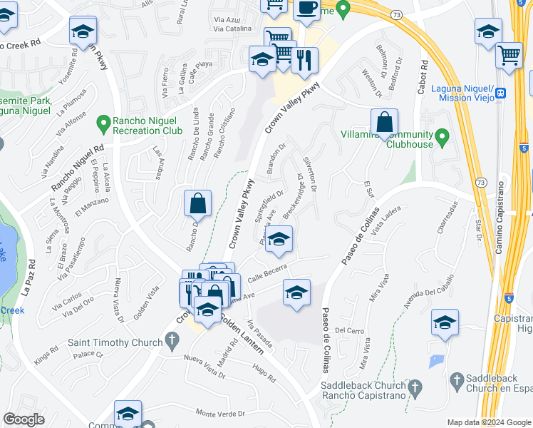 map of restaurants, bars, coffee shops, grocery stores, and more near 28601 Springfield Drive in Laguna Niguel