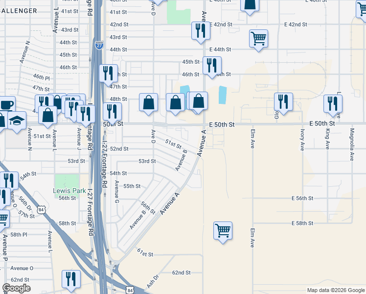 map of restaurants, bars, coffee shops, grocery stores, and more near 310 51st Street in Lubbock