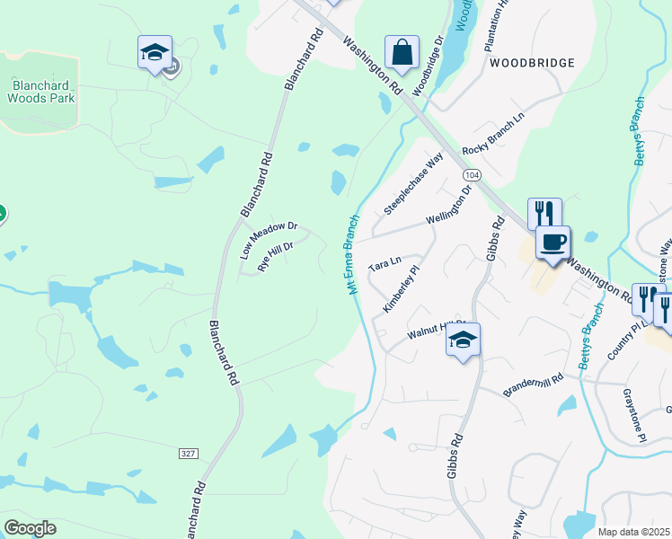 map of restaurants, bars, coffee shops, grocery stores, and more near 738 Low Meadow Drive in Evans