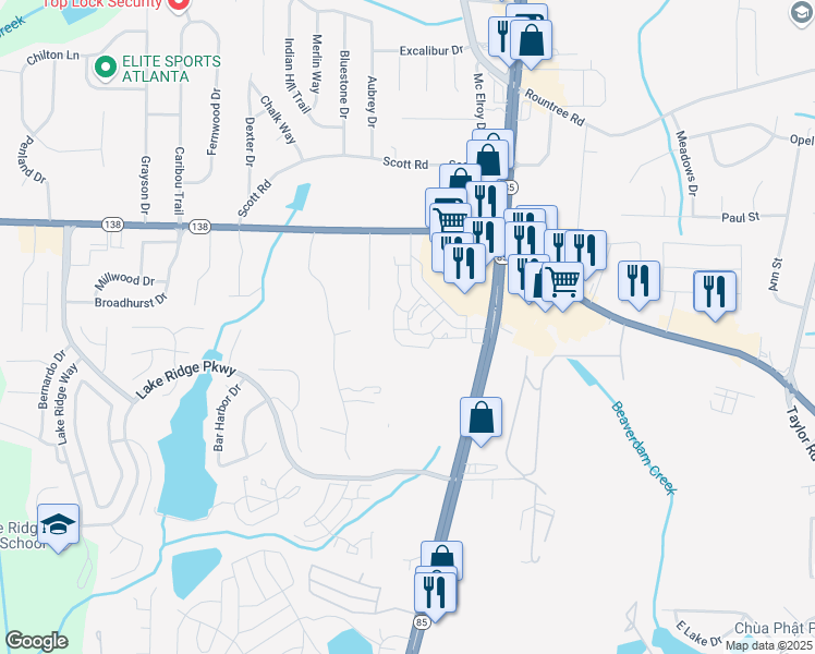 map of restaurants, bars, coffee shops, grocery stores, and more near 808 Commerce Court in Riverdale