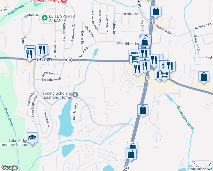 map of restaurants, bars, coffee shops, grocery stores, and more near 7604 Lyle Drive in Riverdale