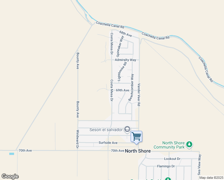 map of restaurants, bars, coffee shops, grocery stores, and more near Costa Mesa Drive in North Shore