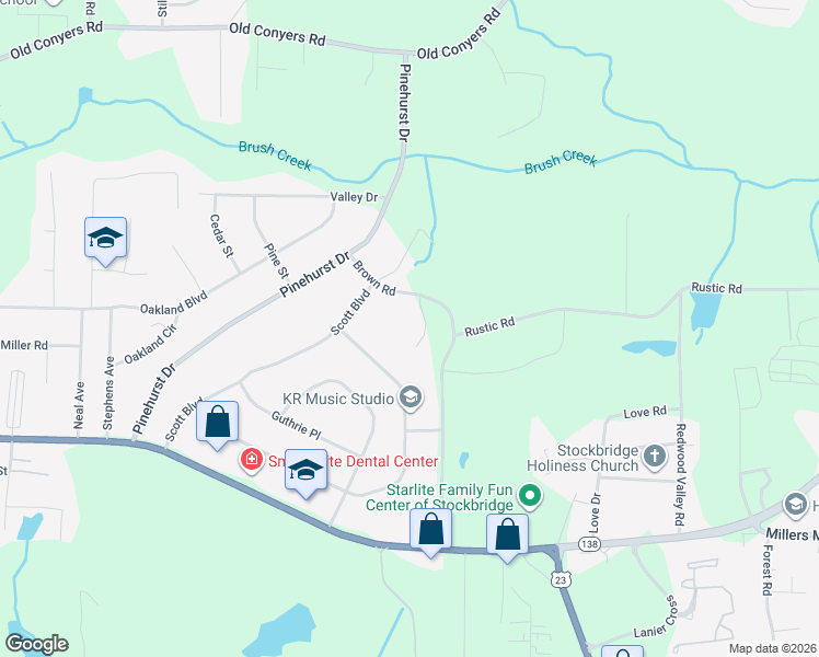 map of restaurants, bars, coffee shops, grocery stores, and more near 420 Charlotte Boulevard in Stockbridge