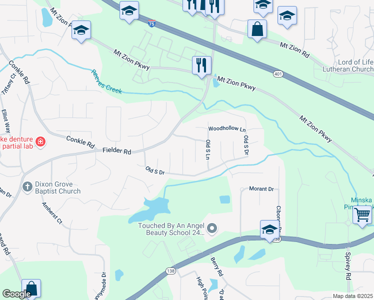 map of restaurants, bars, coffee shops, grocery stores, and more near 7570 Becker Court in Jonesboro