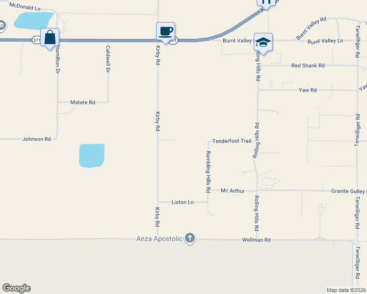 map of restaurants, bars, coffee shops, grocery stores, and more near 39450 Kirby Road in Anza