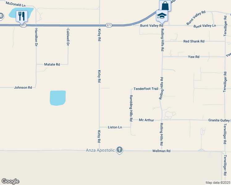 map of restaurants, bars, coffee shops, grocery stores, and more near 39550 Kirby Road in Anza