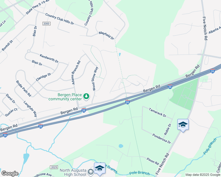 map of restaurants, bars, coffee shops, grocery stores, and more near 129 Douglas Drive in North Augusta