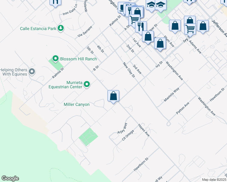 map of restaurants, bars, coffee shops, grocery stores, and more near 24940 Hayes Avenue in Murrieta
