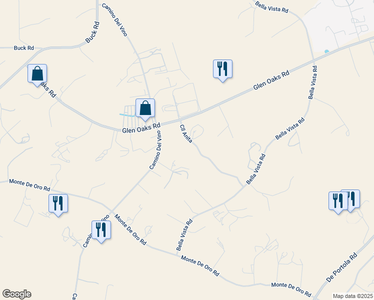 map of restaurants, bars, coffee shops, grocery stores, and more near 39415 Calle Anita in Temecula