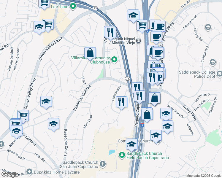 map of restaurants, bars, coffee shops, grocery stores, and more near 25912 Pasofino in Laguna Niguel