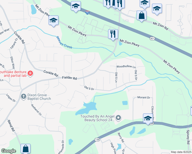 map of restaurants, bars, coffee shops, grocery stores, and more near 7577 Casper Court in Jonesboro