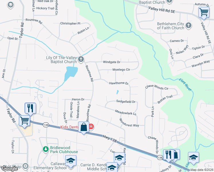 map of restaurants, bars, coffee shops, grocery stores, and more near 49 Hawthorne Drive in Riverdale